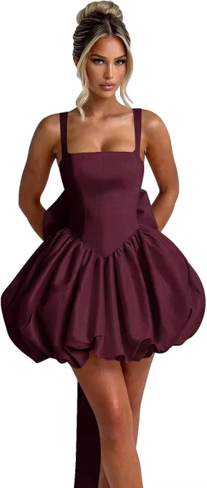 Satin Short Homecoming Dresses for Teens A Line Mini Graduation Dress Corset Prom Gowns with Bow