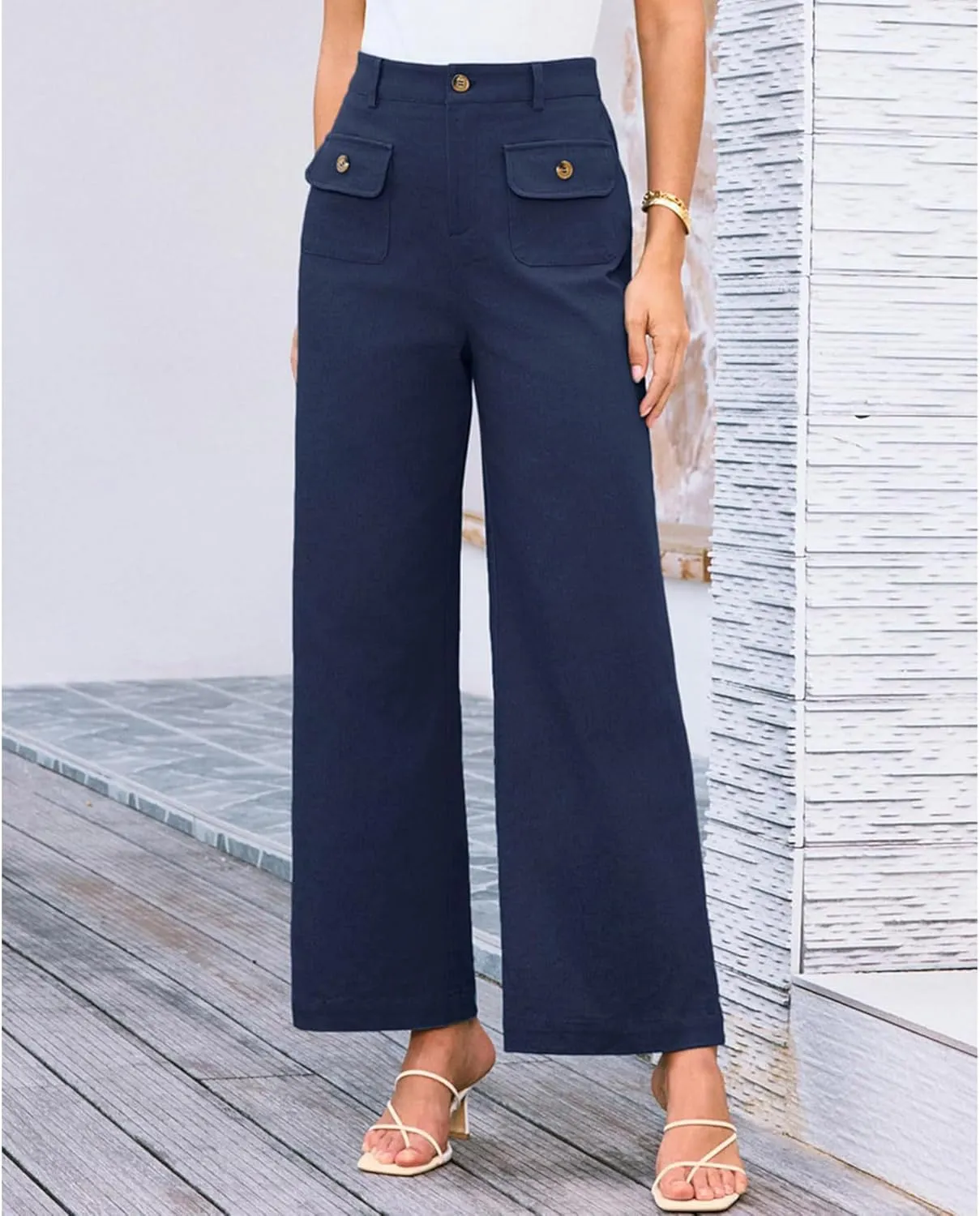 SEMATOMALA Women's Wide Leg Pants High Waist Stretchy Pants Dressy Business Work Casual Trousers with Pockets