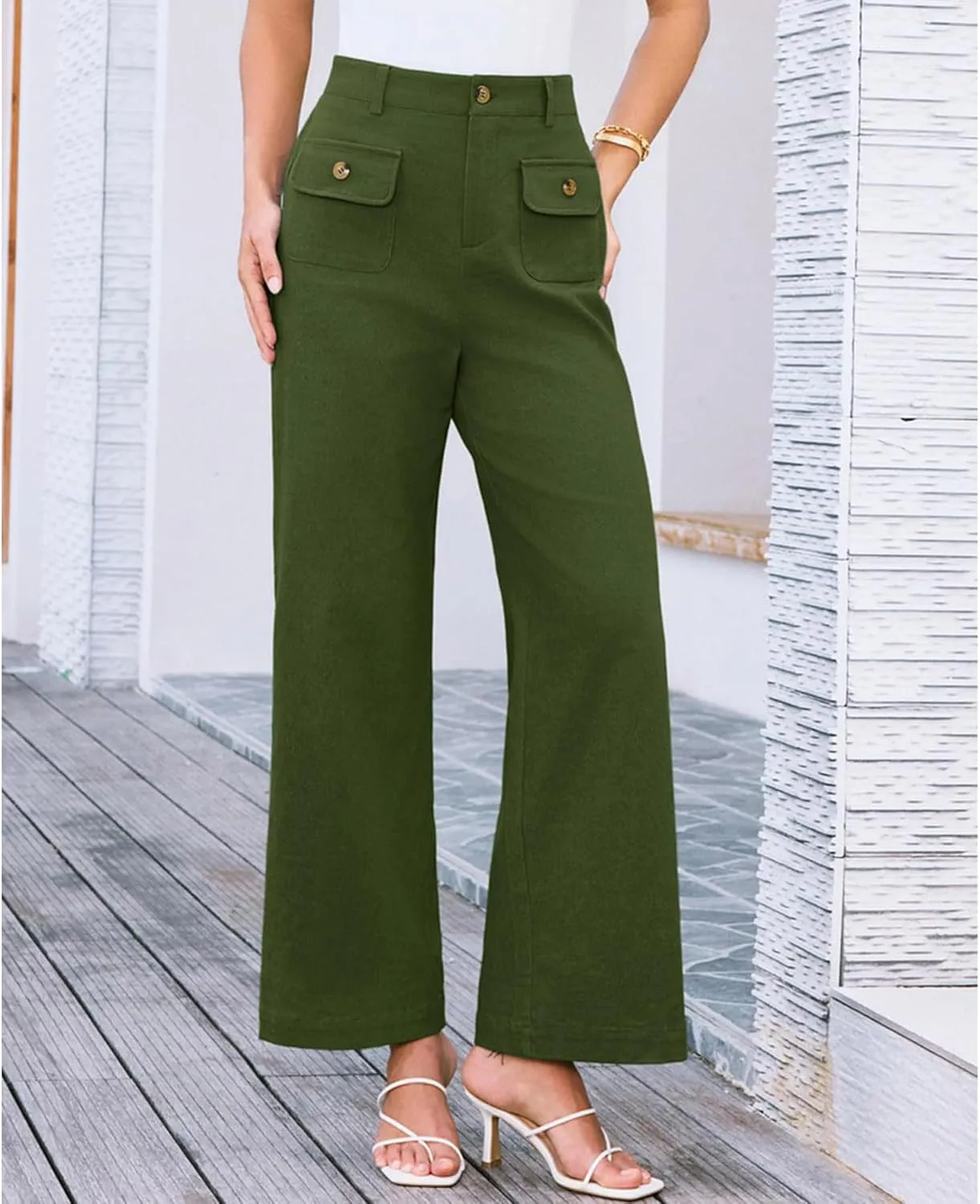 SEMATOMALA Women's Wide Leg Pants High Waist Stretchy Pants Dressy Business Work Casual Trousers with Pockets