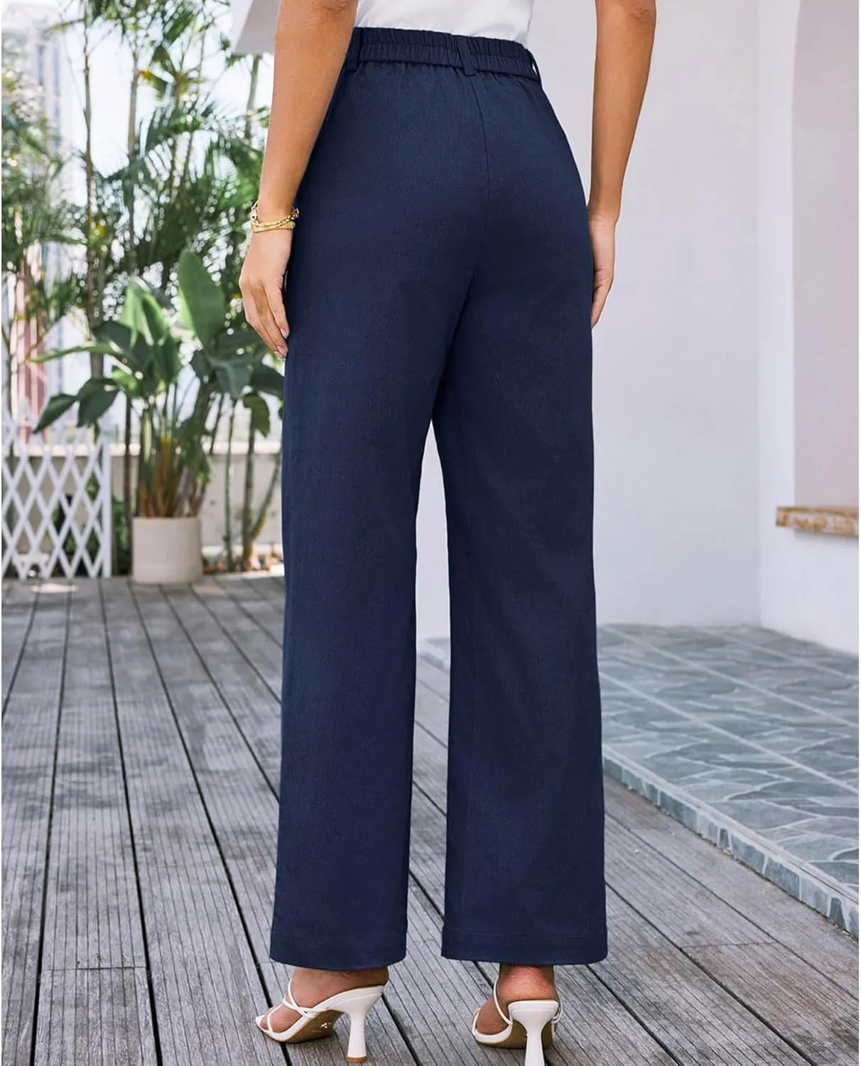 SEMATOMALA Women's Wide Leg Pants High Waist Stretchy Pants Dressy Business Work Casual Trousers with Pockets
