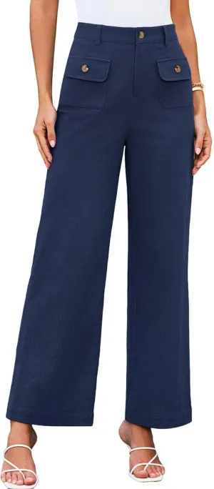 SEMATOMALA Women's Wide Leg Pants High Waist Stretchy Pants Dressy Business Work Casual Trousers with Pockets