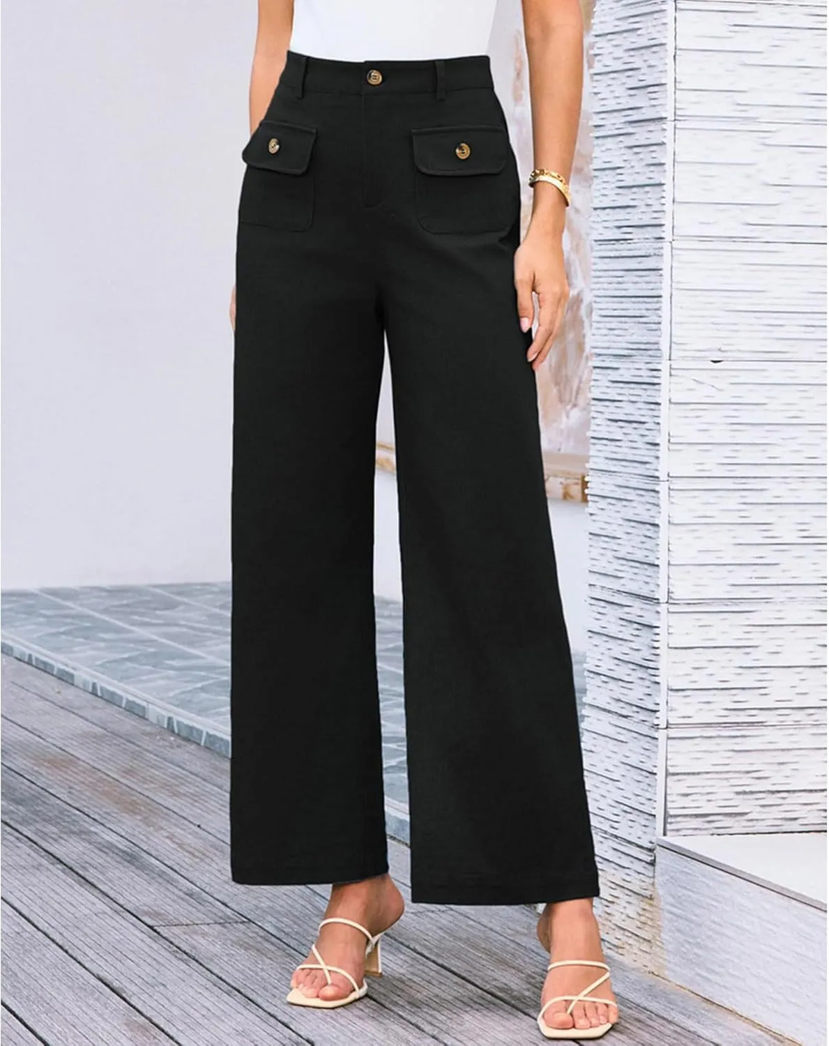 SEMATOMALA Women's Wide Leg Pants High Waist Stretchy Pants Dressy Business Work Casual Trousers with Pockets