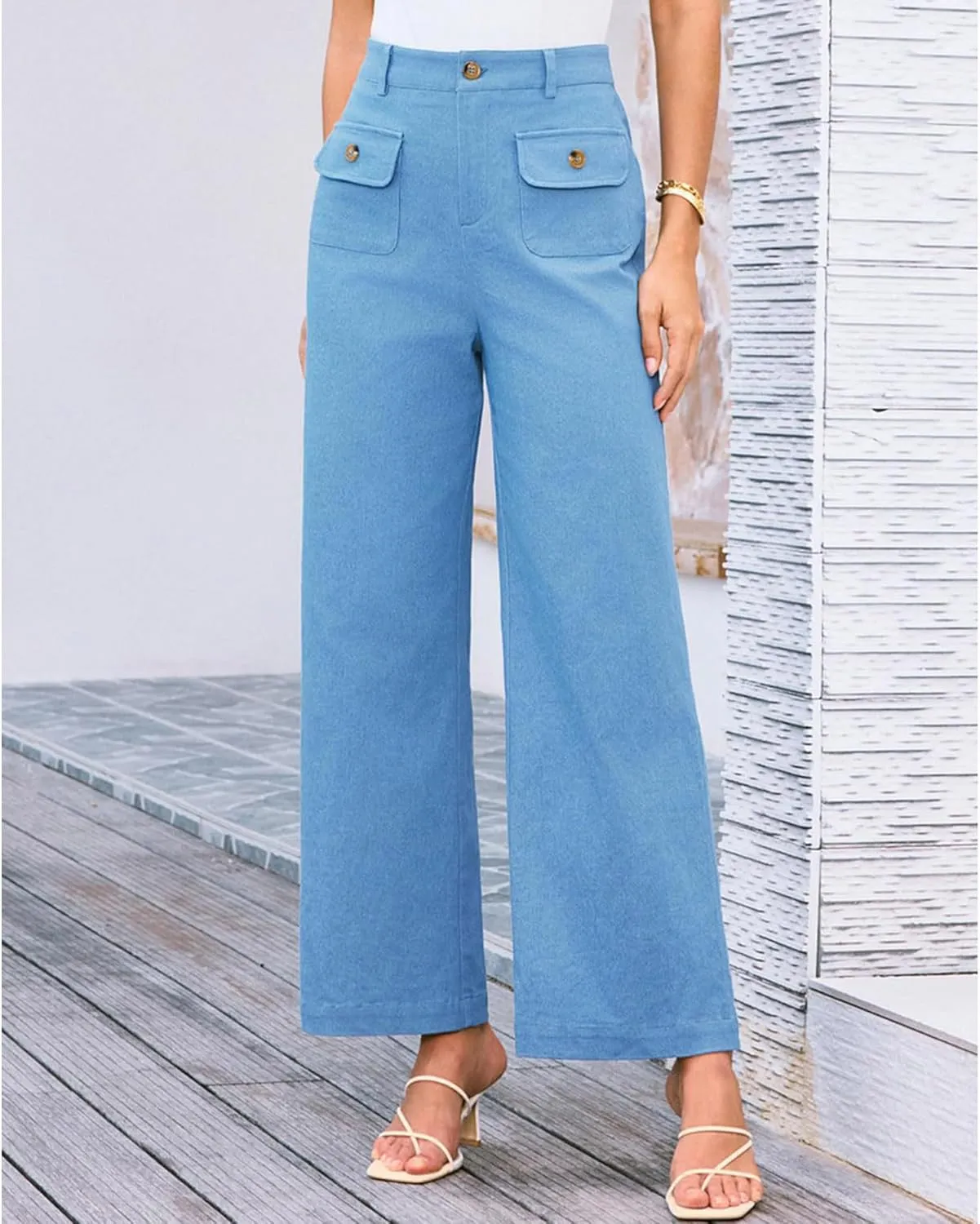 SEMATOMALA Women's Wide Leg Pants High Waist Stretchy Pants Dressy Business Work Casual Trousers with Pockets