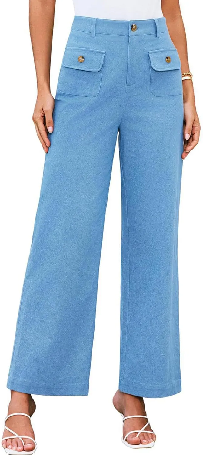 SEMATOMALA Women's Wide Leg Pants High Waist Stretchy Pants Dressy Business Work Casual Trousers with Pockets