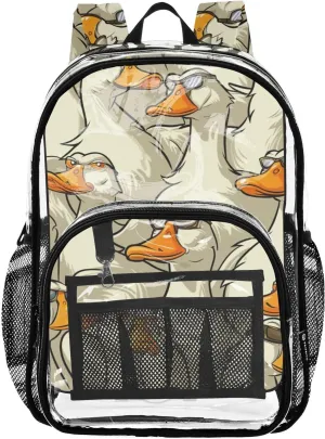 senya Transparent School Bag Ducks Wearing Sunglasses Travel Backpack With Water-Resistant PVC Plastic Clear Bagpack