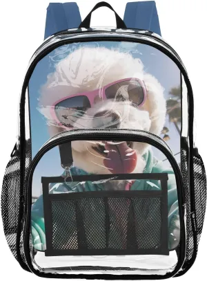 senya Transparent School Bag Selfie Of Dog Wearing Sunglasses ? Travel Backpack With Water-Resistant PVC Plastic Clear Bagpack