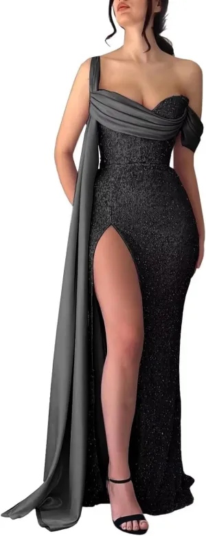 Sequin Mermaid Prom Dresses 2024 Off Shoulder Bridesmaid Dresses for Wedding Sweetheart Formal Evening Party Gowns