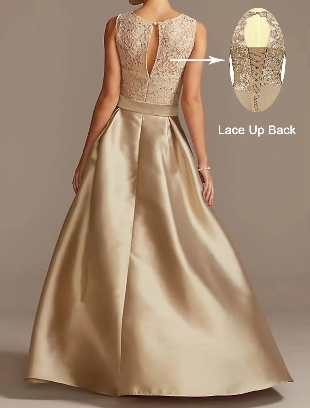 SHANDUAO Lace Applique Mother of The Bride Dresses Hi-Low Satin Formal Evening Gown with Pockets
