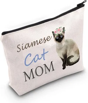 Siamese Cat Mom Cosmetic Bag - Cat Lover Gift with Zipper Pouch for Women & Girls