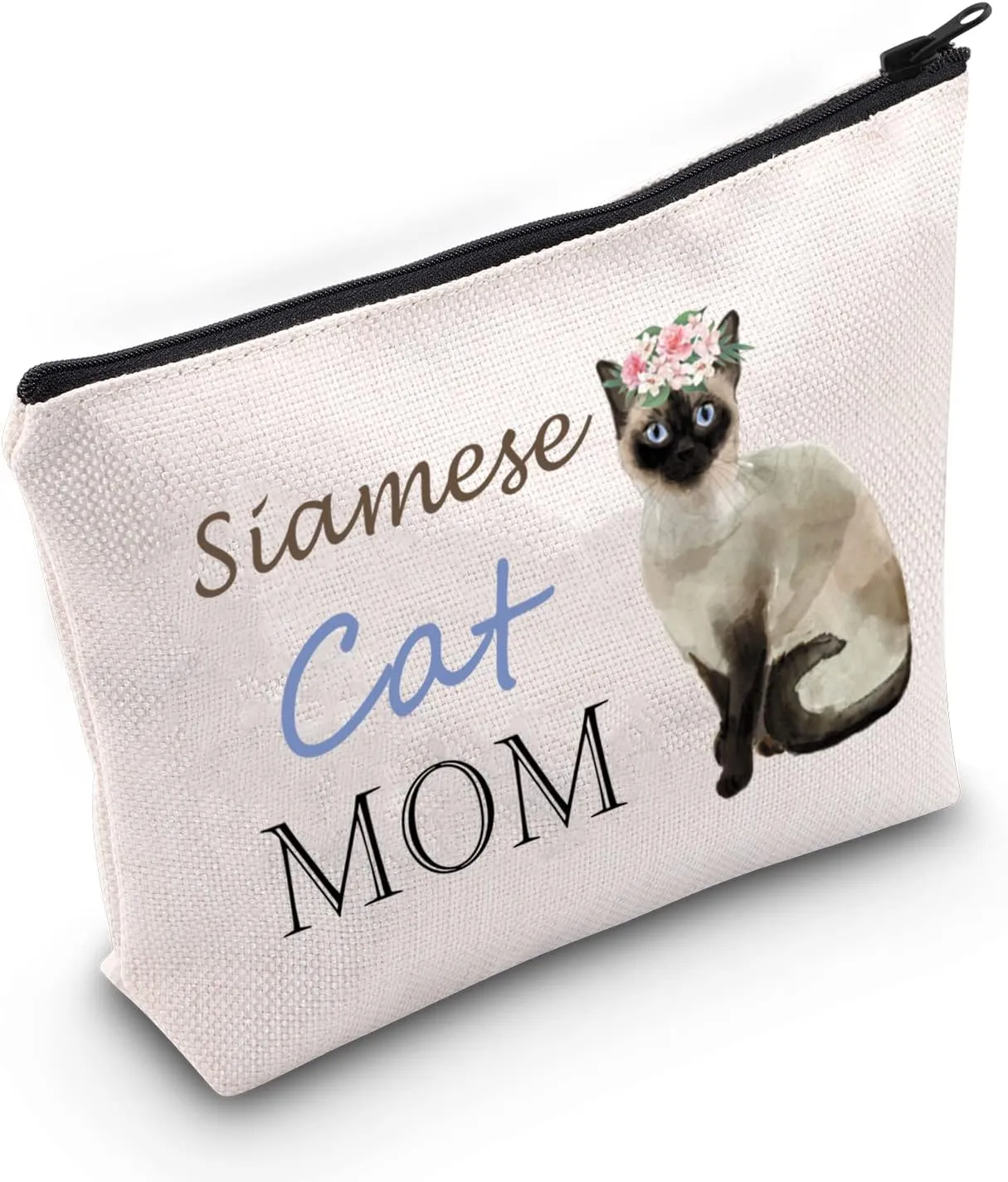 Siamese Cat Mom Cosmetic Bag - Cat Lover Gift with Zipper Pouch for Women & Girls