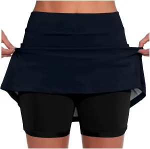 Skorts for Women Dressy Casual Plus Size High Waist Skirt Shorts Underneath Tummy Control Tennis Skorts with Pockets