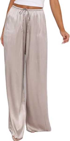 SOLILOQUY Women Y2K Satin Wide Leg Pants Casual Elastic High Waist Solid Loose Fit Lounge Pants Office Ladies Work Trousers