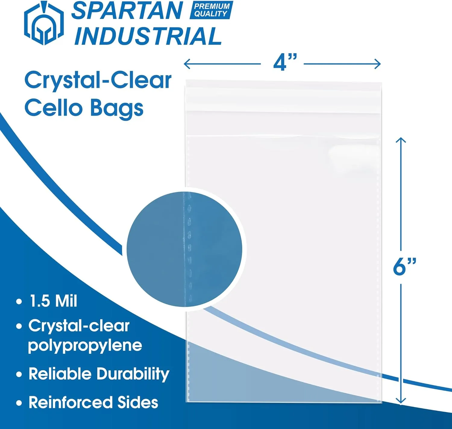 Spartan Industrial - 4" X 6" (200 Count) Crystal Clear Resealable Cello Poly Bags for Jewelry, Cards, Photos & Treats - Self Seal & Reinforced