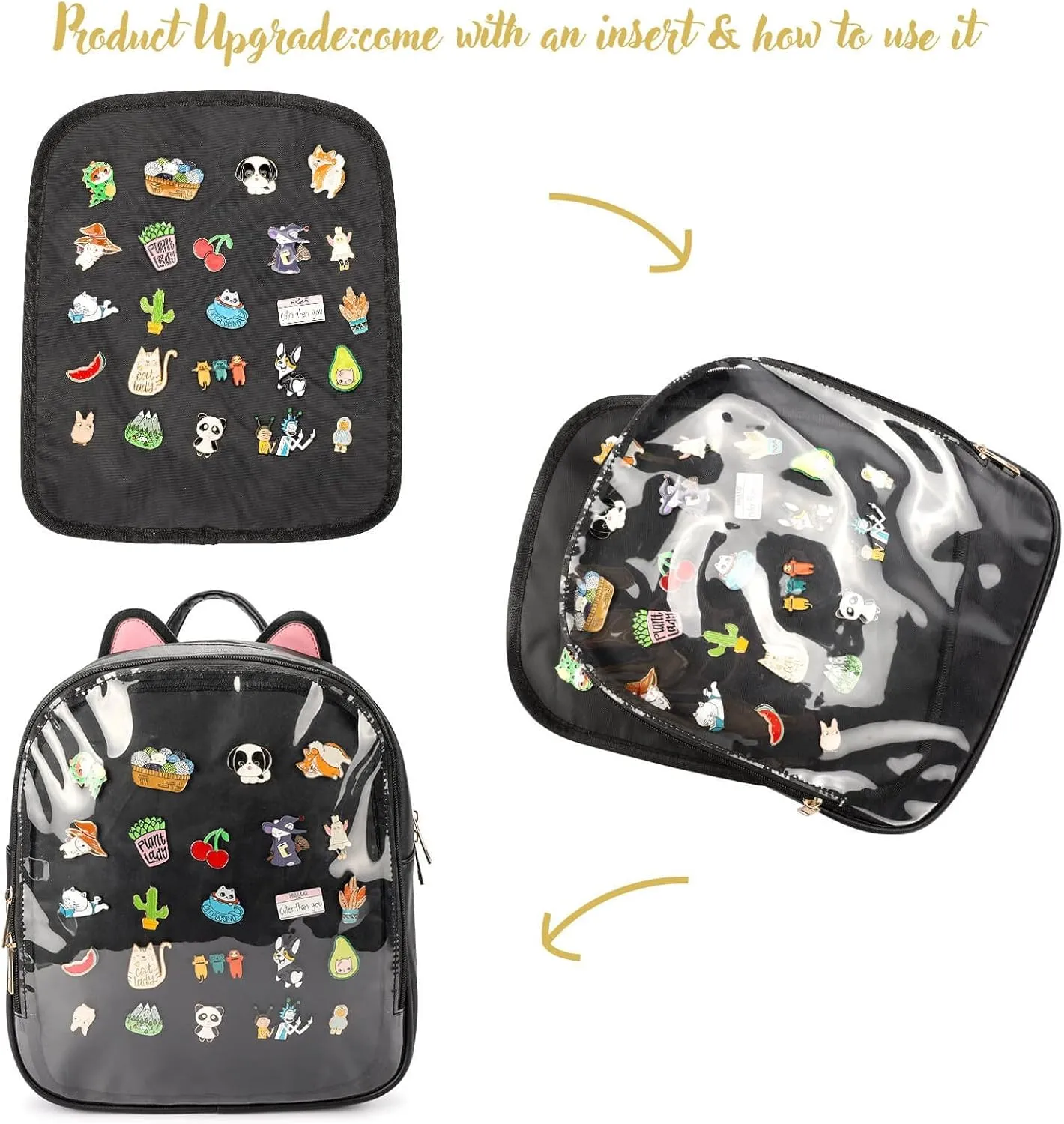 STEAMEDBUN Ita Bag Backpack with Insert Cat ears Pin Display Backpack Collector Bag for Anime Cosplay