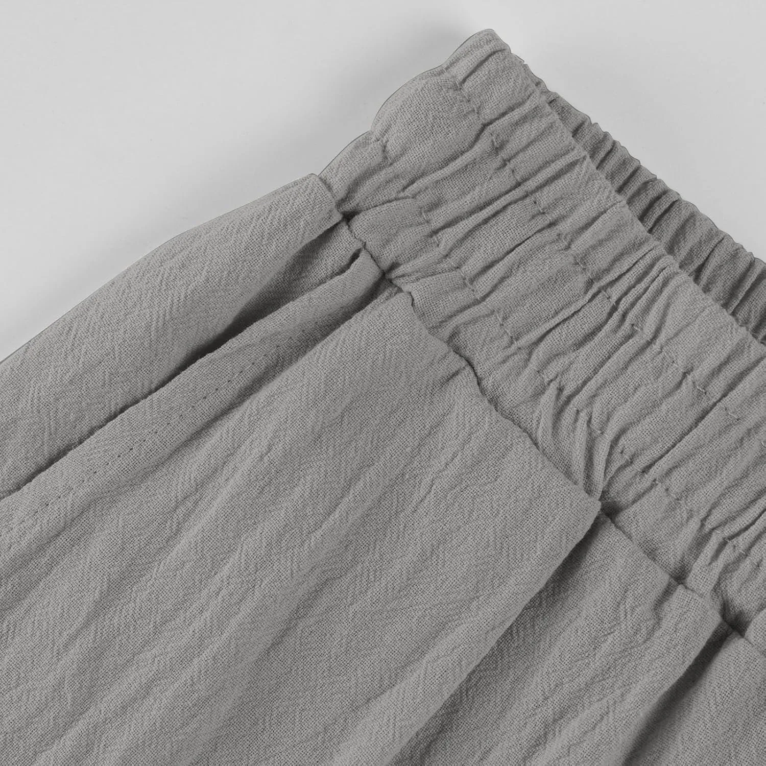 Straight Leg Linen Pants Women Summer Elastic High Waisted Beach Pants with Pockets Casual Plus Size Trousers