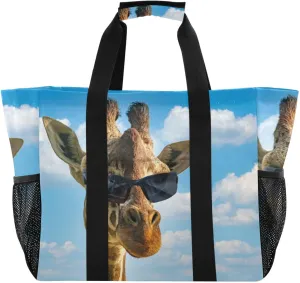 susiyo Giraffes Wear Sunglasses Reusable Grocery Tote Bag Collapsible Canvas Beach Bag Large Travel Bags for Hiking Trip Pool