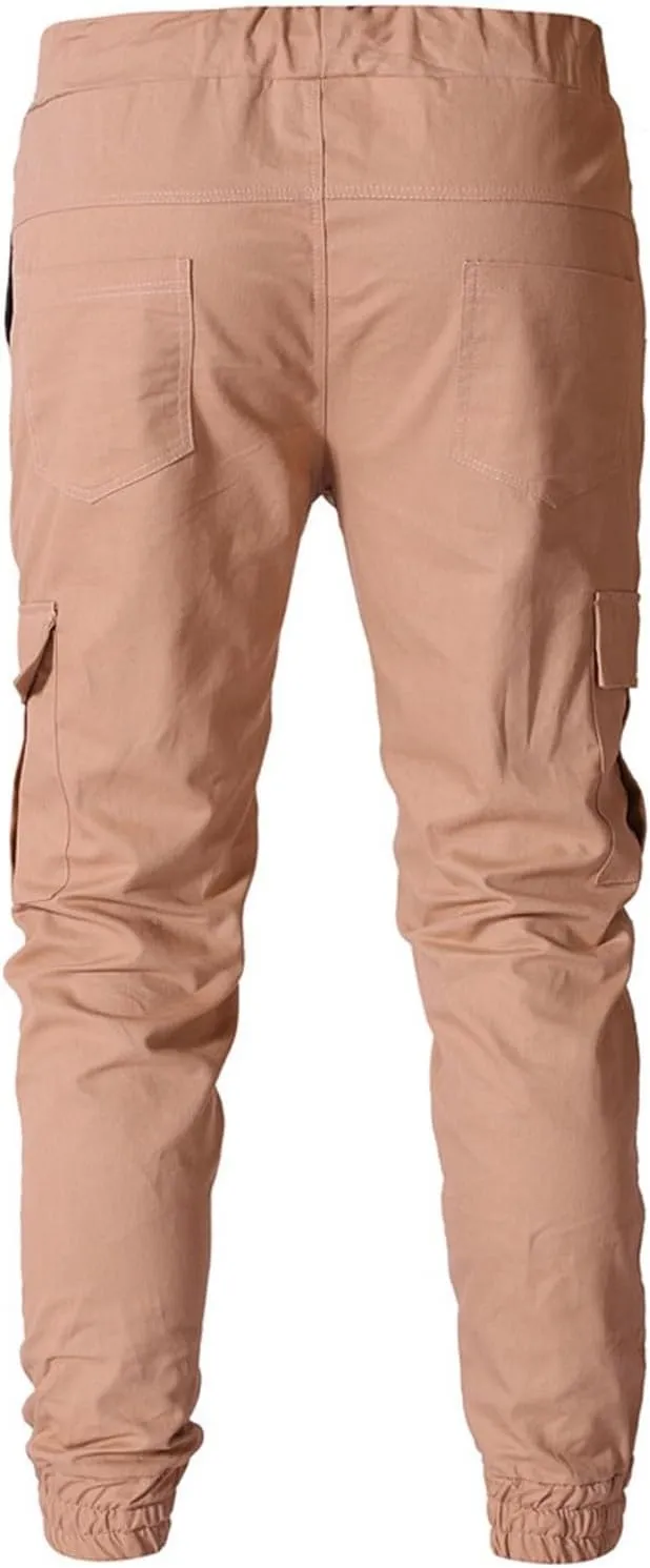 Sweatpants for Men Fashion Personalized Casual Solid Color Tie Multi-Pocket Drawstring Cargo Pants Trousers