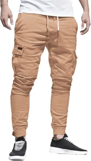 Sweatpants for Men Fashion Personalized Casual Solid Color Tie Multi-Pocket Drawstring Cargo Pants Trousers