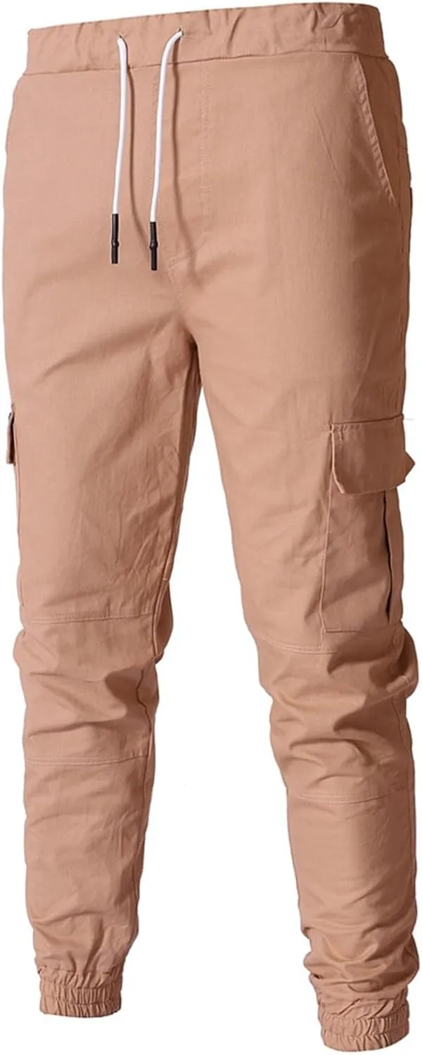 Sweatpants for Men Fashion Personalized Casual Solid Color Tie Multi-Pocket Drawstring Cargo Pants Trousers