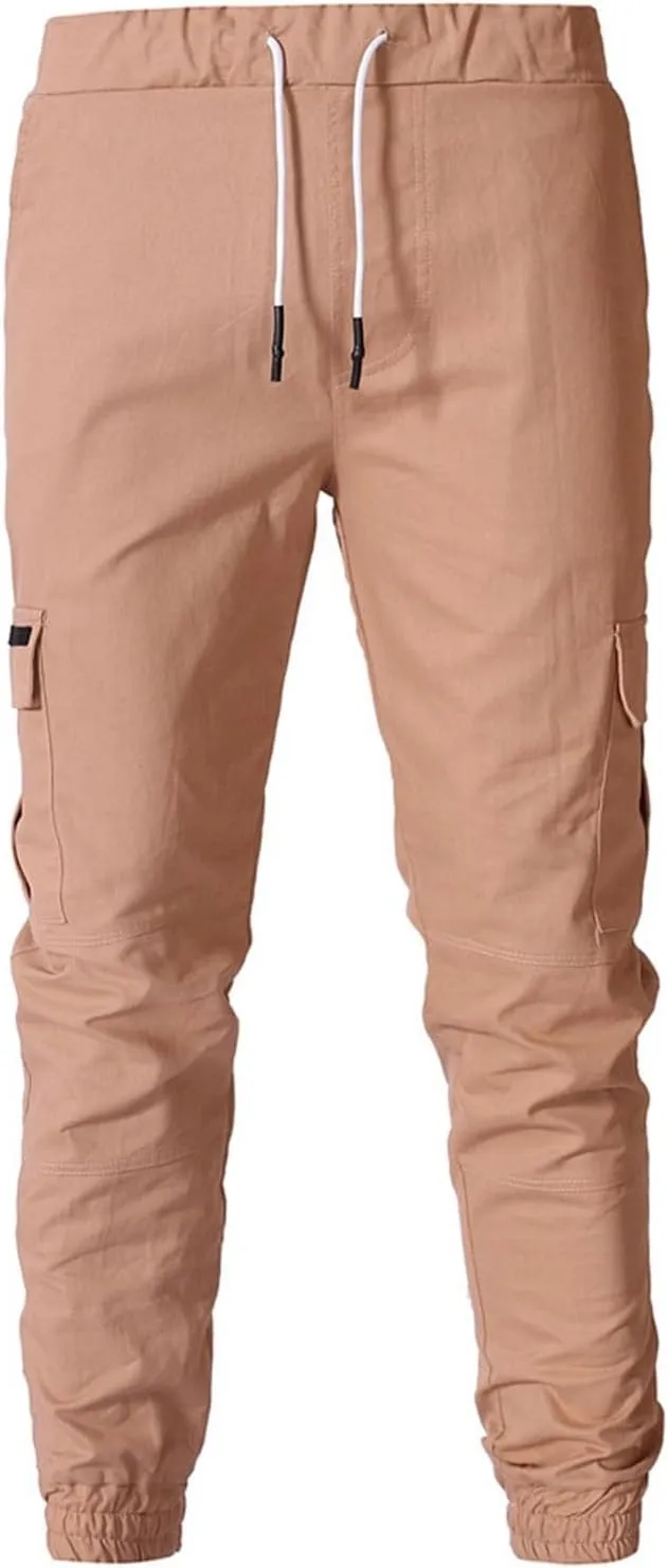 Sweatpants for Men Fashion Personalized Casual Solid Color Tie Multi-Pocket Drawstring Cargo Pants Trousers