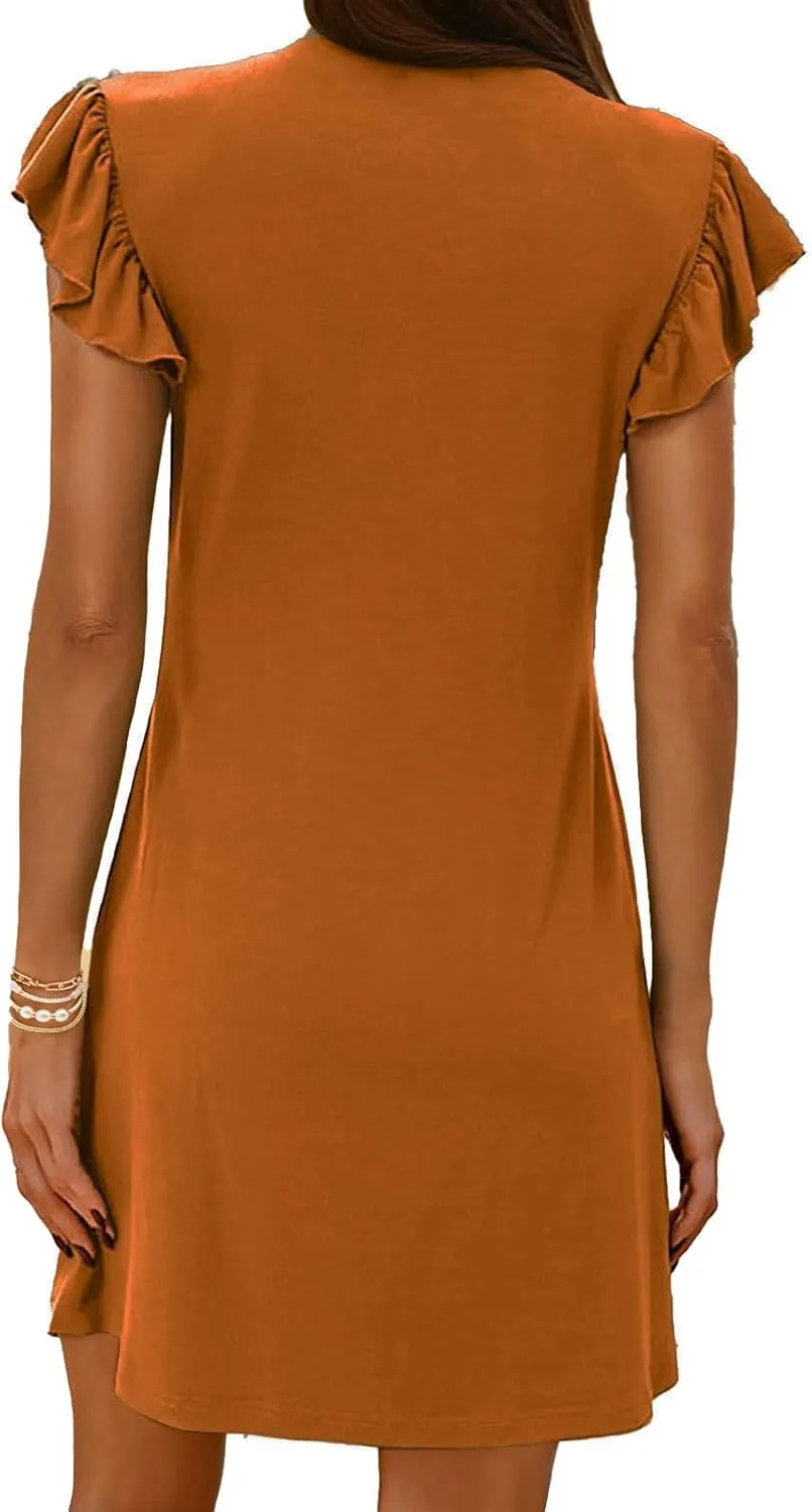 Tank Dresses for Women 2025 Deep V Neck Ruffle Sleeve Mini Dress Summer Casual Sexy Tunic Vacation Holiday Dresses