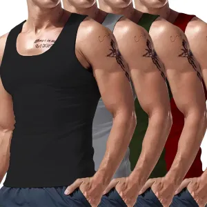 Tank Tops Men 4 Pc Big and Tall Muscle Sleeveless Shirts Compression Fit Gym Workout Oversized Summer Beach Casual Vest