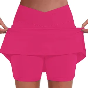Tennis Skirt for Women with Pockets Shorts Crossover High Waisted Athletic Golf Skorts Running Workout Skirts 2 in 1
