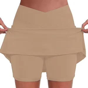 Tennis Skirt for Women with Pockets Shorts Crossover High Waisted Athletic Golf Skorts Running Workout Skirts 2 in 1