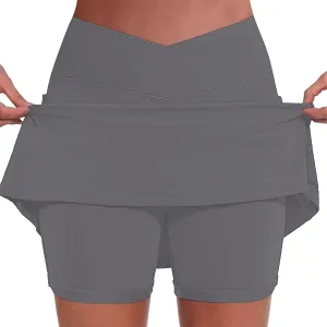 Tennis Skirt for Women with Pockets Shorts Crossover High Waisted Athletic Golf Skorts Running Workout Skirts 2 in 1