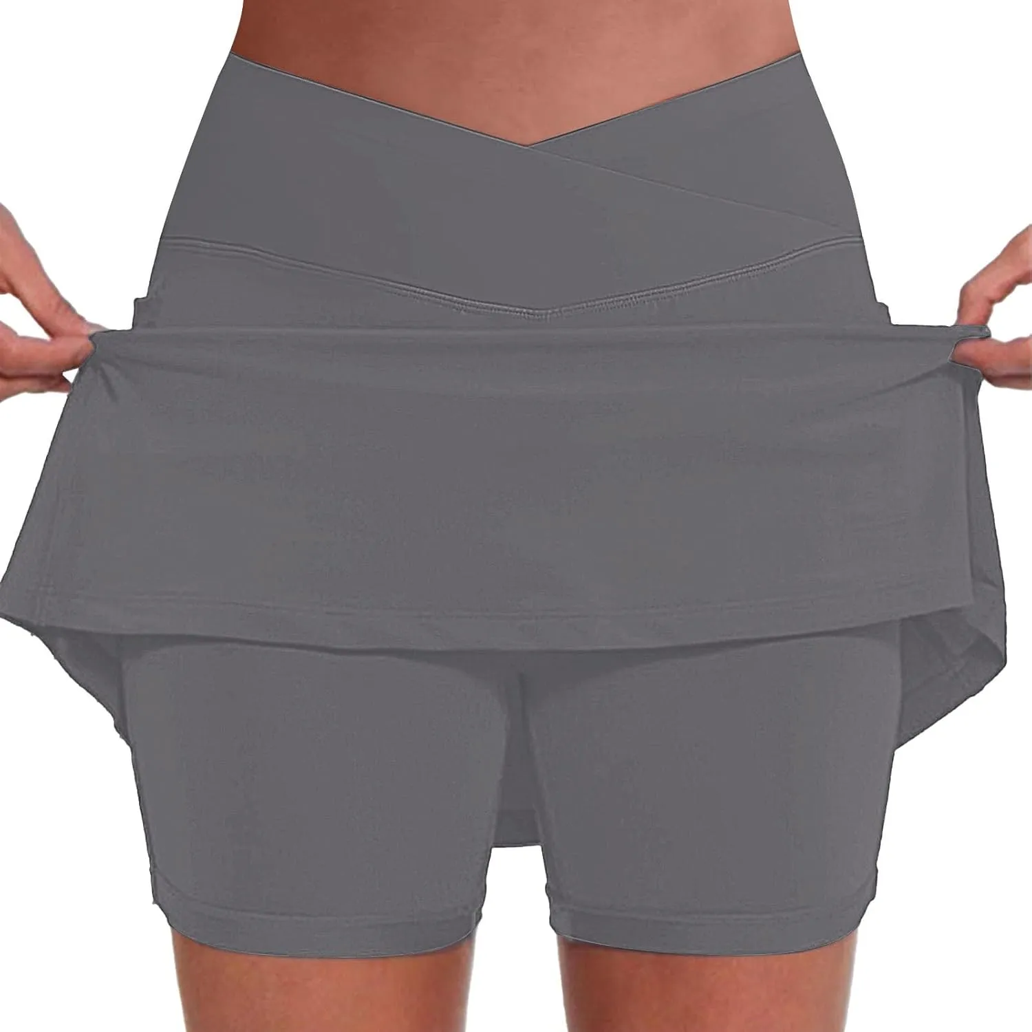 Tennis Skirt for Women with Pockets Shorts Crossover High Waisted Athletic Golf Skorts Running Workout Skirts 2 in 1