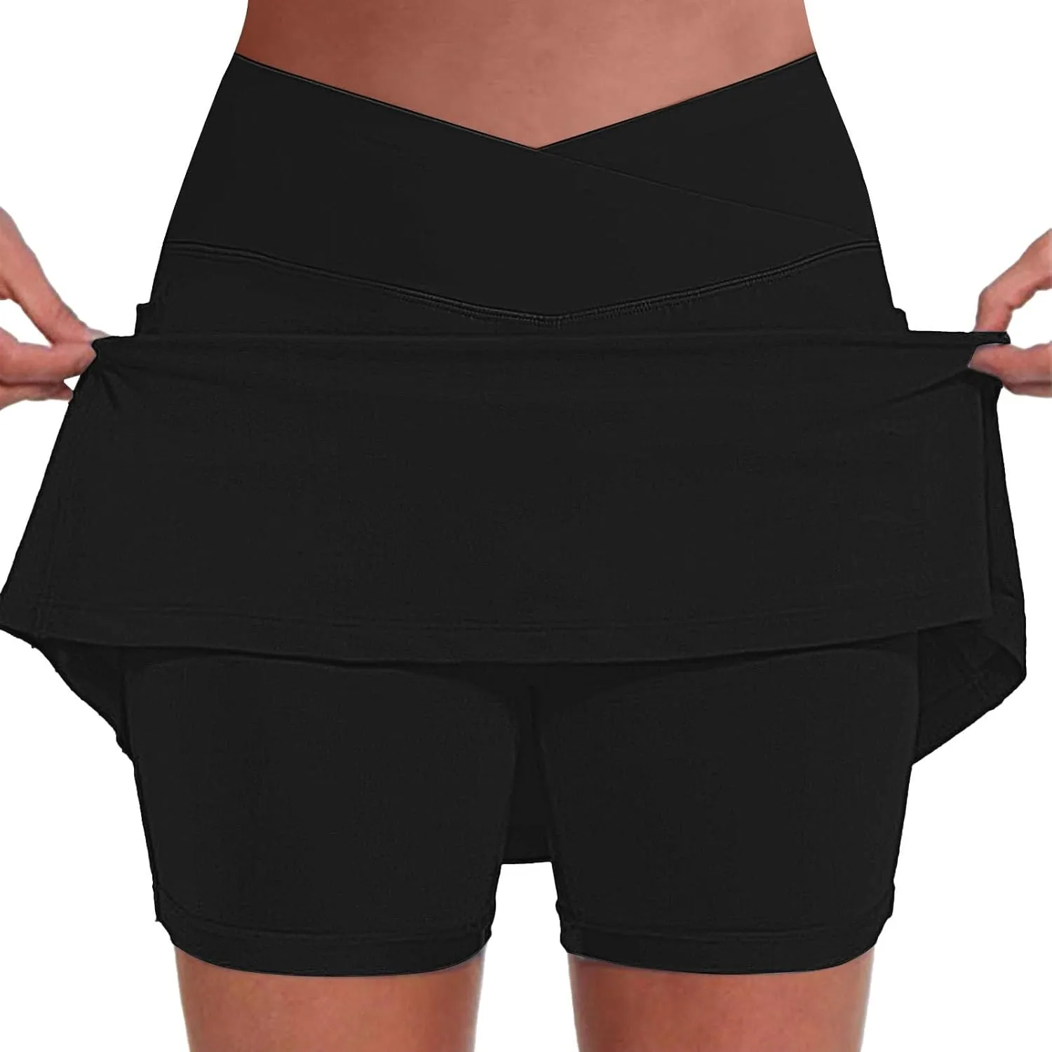 Tennis Skirt for Women with Pockets Shorts Crossover High Waisted Athletic Golf Skorts Running Workout Skirts 2 in 1