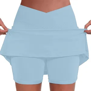Tennis Skirt for Women with Pockets Shorts Crossover High Waisted Athletic Golf Skorts Running Workout Skirts 2 in 1