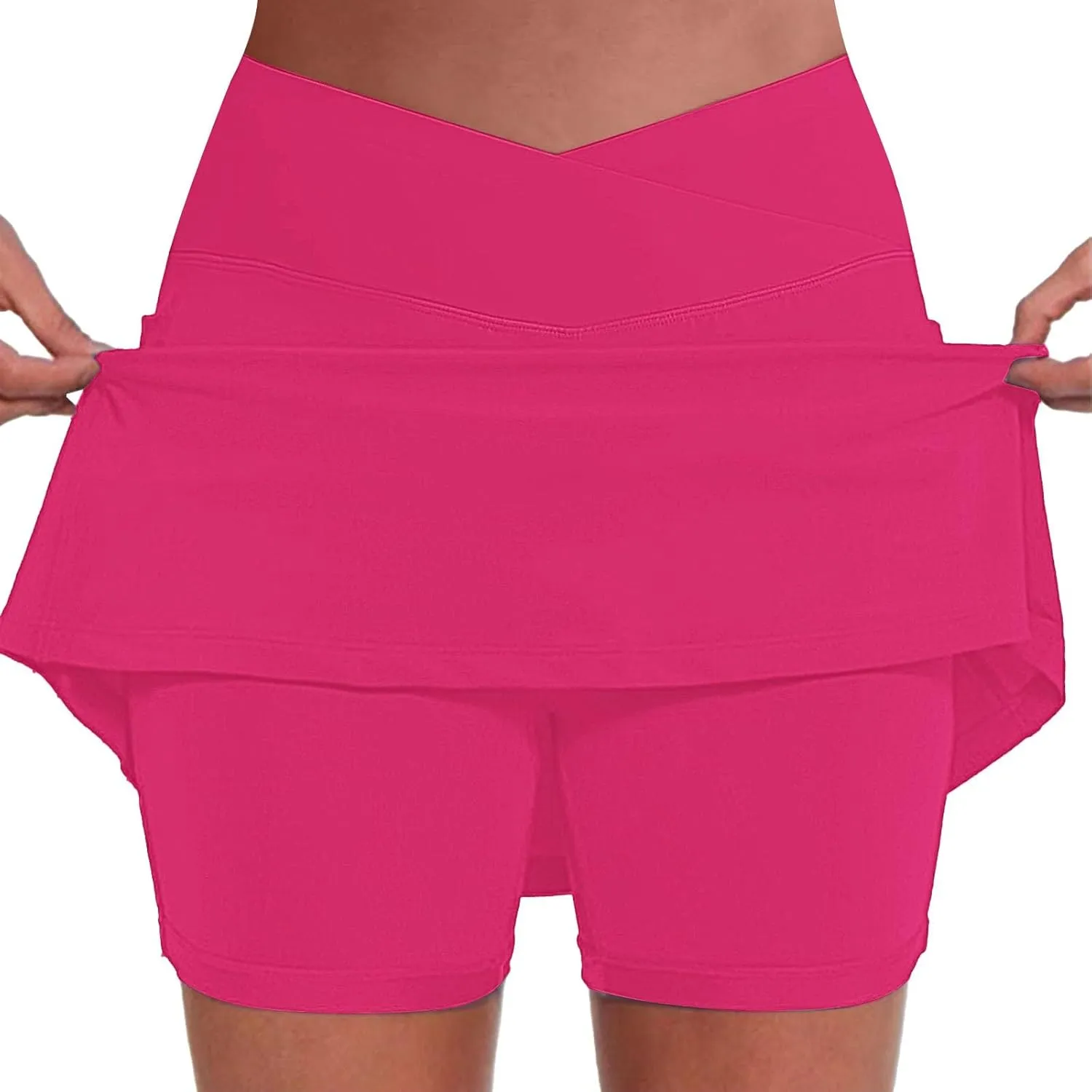 Tennis Skirt for Women with Pockets Shorts Crossover High Waisted Athletic Golf Skorts Running Workout Skirts 2 in 1