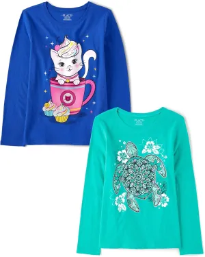 The Children's Place Girls' Animal Long Sleeve Graphic T-Shirts,multipacks