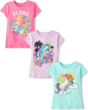 The Children's Place Girls' Animal Short Sleeve Graphic T-Shirts, Multipack