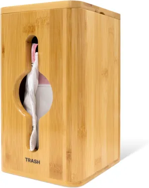 Trash Bag Dispenser  Garbage Bag Dispenser Under Sink, Wall Mounted, Cabinet, Countertop, Natural Bamboo Home Deco for Kitchen Organization