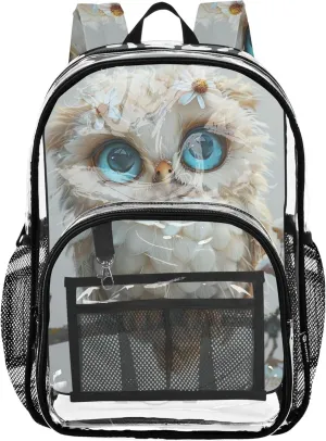 Travel Clear Backpack Floral Boys Backpacks for Girls Plastic School Clear Bookbag Cute Owl Floral Print