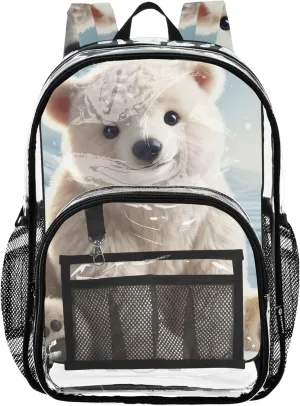 Travel Clear Backpack Floral Cute Polar Bear Winter Snow Girls Backpack Kids Boys Pvc Transparent Bags School