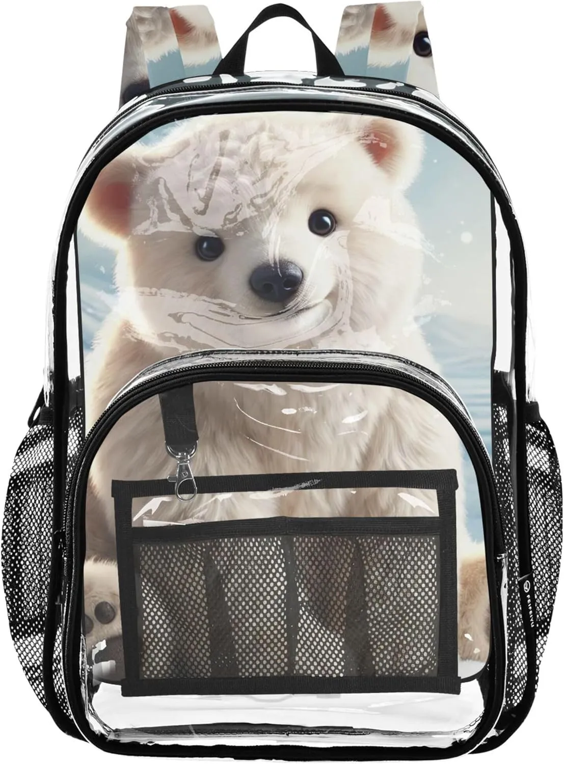 Travel Clear Backpack Floral Cute Polar Bear Winter Snow Girls Backpack Kids Boys Pvc Transparent Bags School