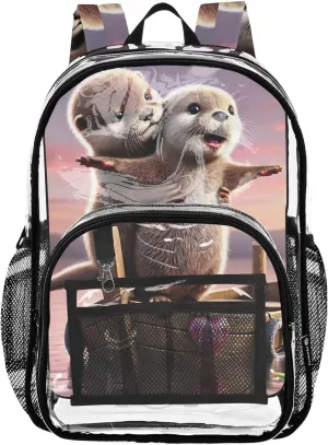 Travel Clear Backpack Floral Kids Backpack Boys Girls Approved See through Bag Cute Otter Couple Love Boat