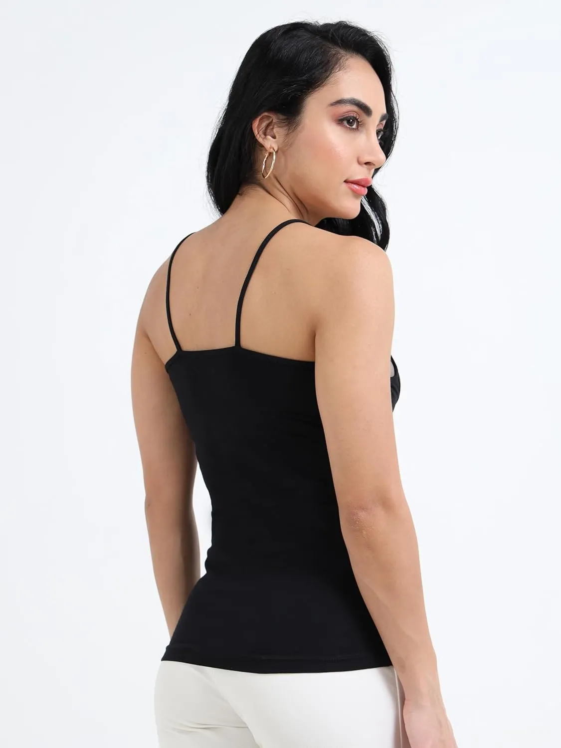 TREDECIM Women's Basic Organic Cotton Stretch Camisole Tank top, Non-Adjustable Spaghetti Strap Undershirts Pack of 7