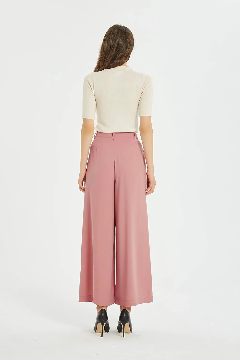 Tronjori Women High Waist Casual Wide Leg Long Palazzo Pants Trousers Regular Size
