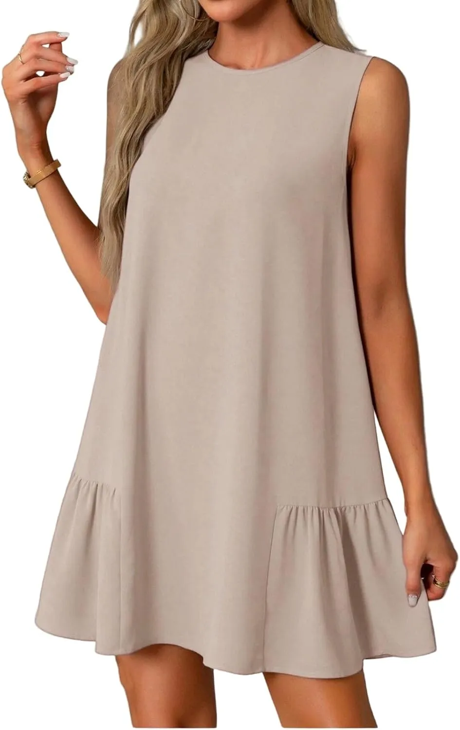 Tshirt Dress Women Summer Sleeveless Ruffle Hem Mini Dress Casual Crewneck T Shirt Dresses Cute Plain Sundresses 2025