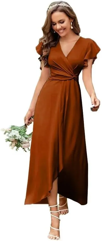 V-Neck Bridesmaid Dresses for Wedding Long Chiffon Ruffles Elegant A-Line Prom Gown Formal Party Dress 2023 DR0252R