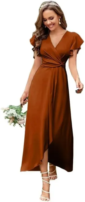V-Neck Bridesmaid Dresses for Wedding Long Chiffon Ruffles Elegant A-Line Prom Gown Formal Party Dress 2023 DR0252R