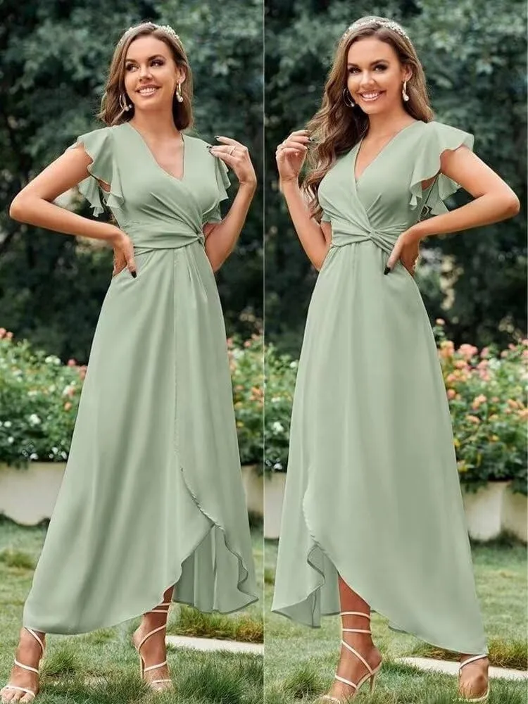 V-Neck Bridesmaid Dresses for Wedding Long Chiffon Ruffles Elegant A-Line Prom Gown Formal Party Dress 2023 DR0252R
