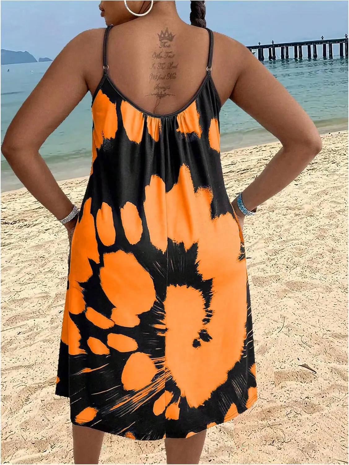 Verdusa Women's Plus Size Tie Dye Spaghetti Strap Midi Dress Backless Summer Dresses