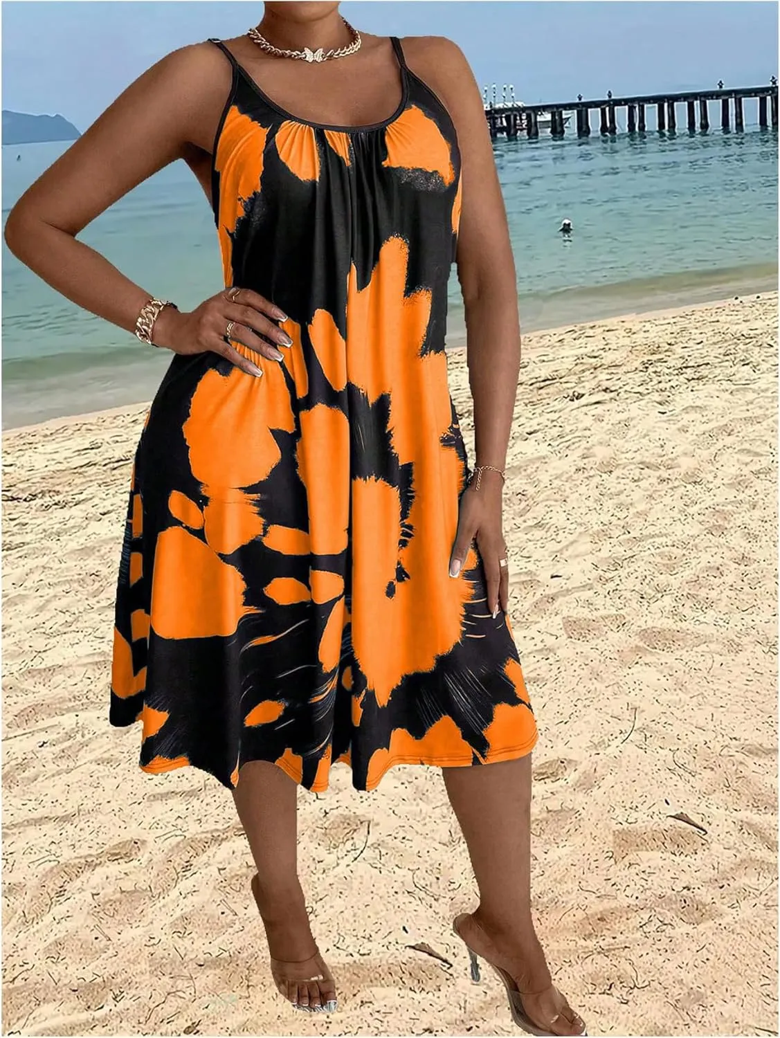 Verdusa Women's Plus Size Tie Dye Spaghetti Strap Midi Dress Backless Summer Dresses