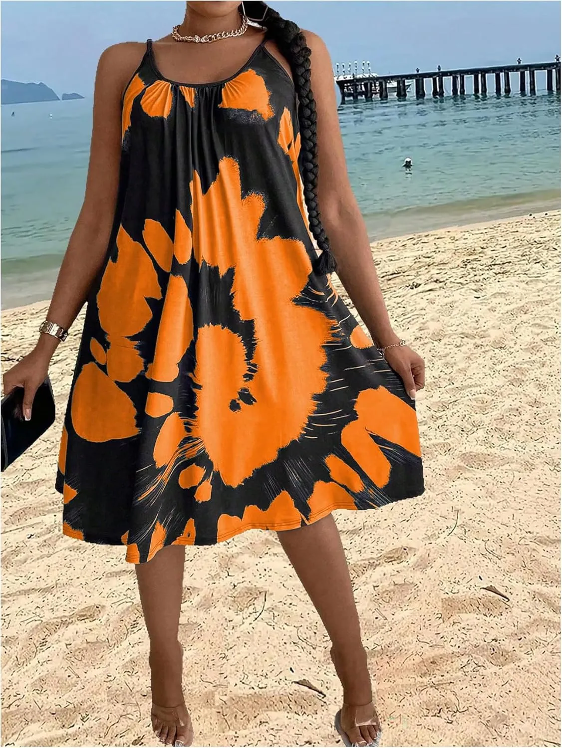 Verdusa Women's Plus Size Tie Dye Spaghetti Strap Midi Dress Backless Summer Dresses