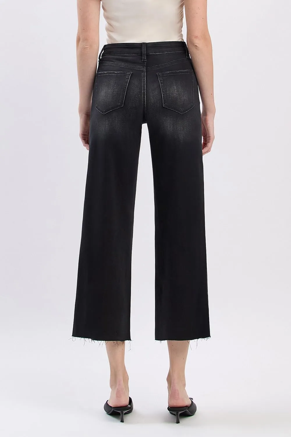 VERVET High Rise Crop Slim Wide Jeans V3634BK
